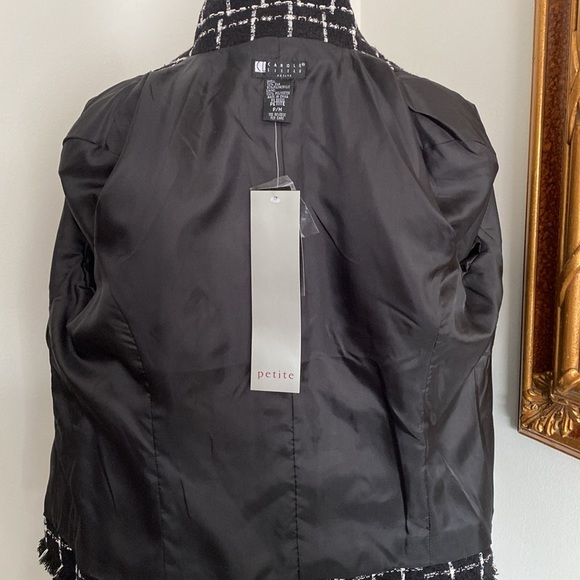 Carole Little Vintage Women Tweed Blazer Black White Jacket Plaid M Silk Blend - Picture 8 of 12